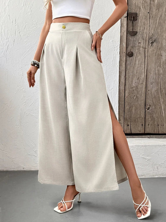 Slit Wide Leg Pleated Pants - adritiX