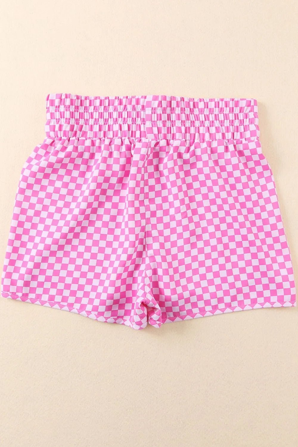 Smocked Elastic Waist Checkered Shorts - adritiX