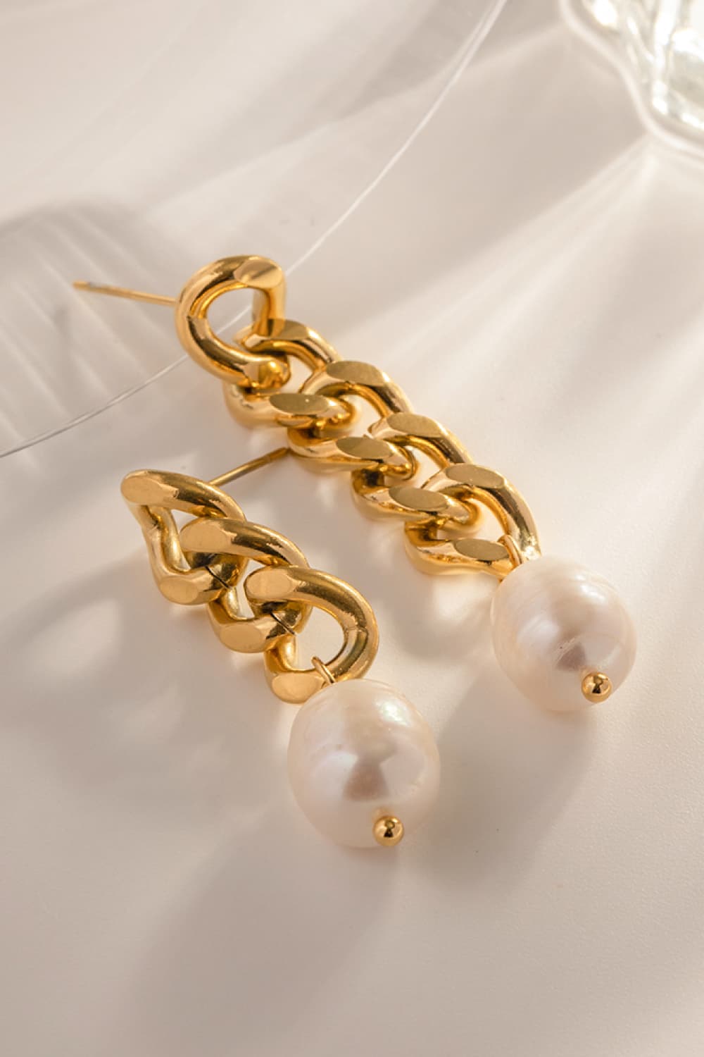 Stainless Steel Pearl Asymmetrical Earrings - adritiX