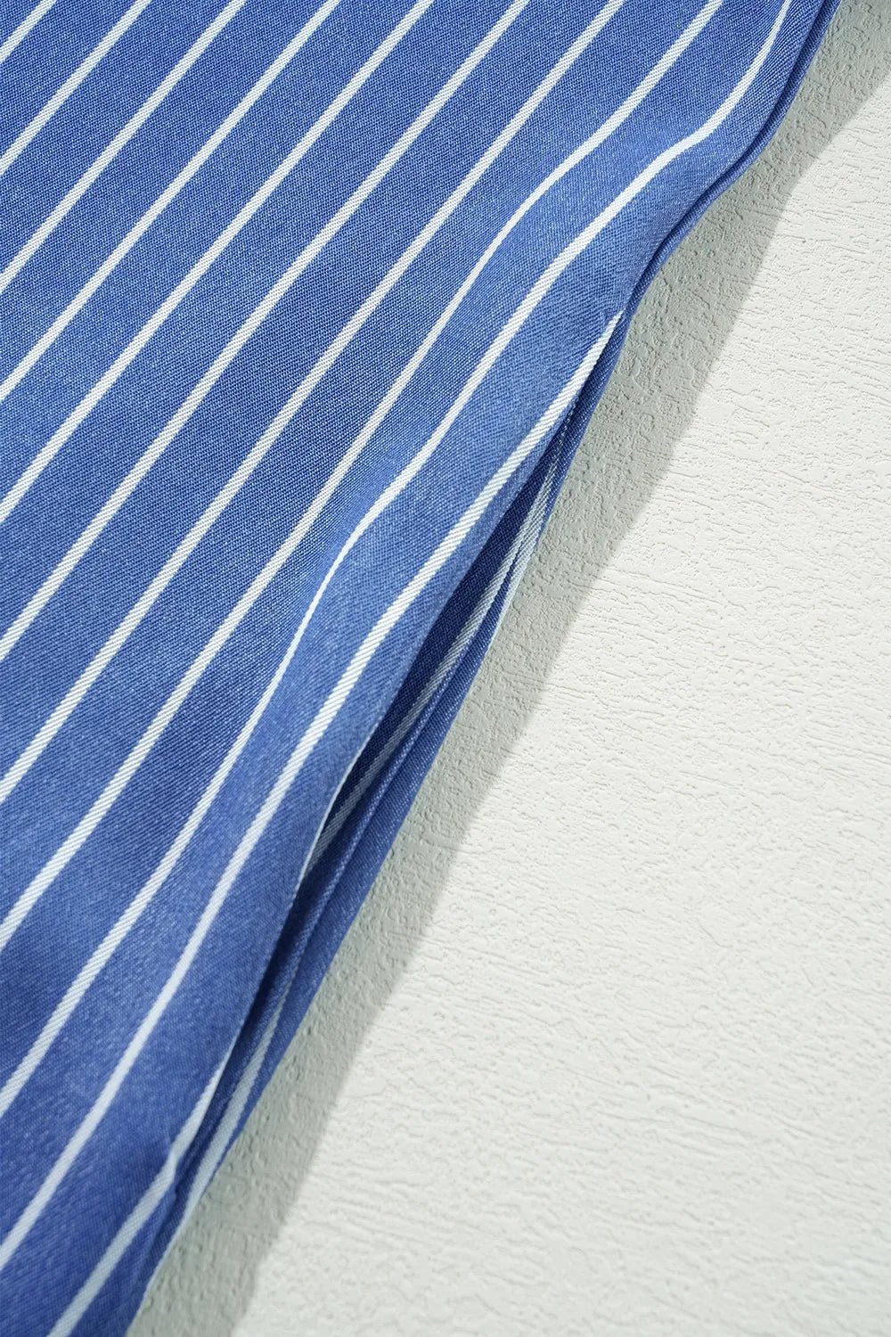 Stripe Frilly Split Neck Shirred Ruffle Sleeve Short Shift Dress - adritiX