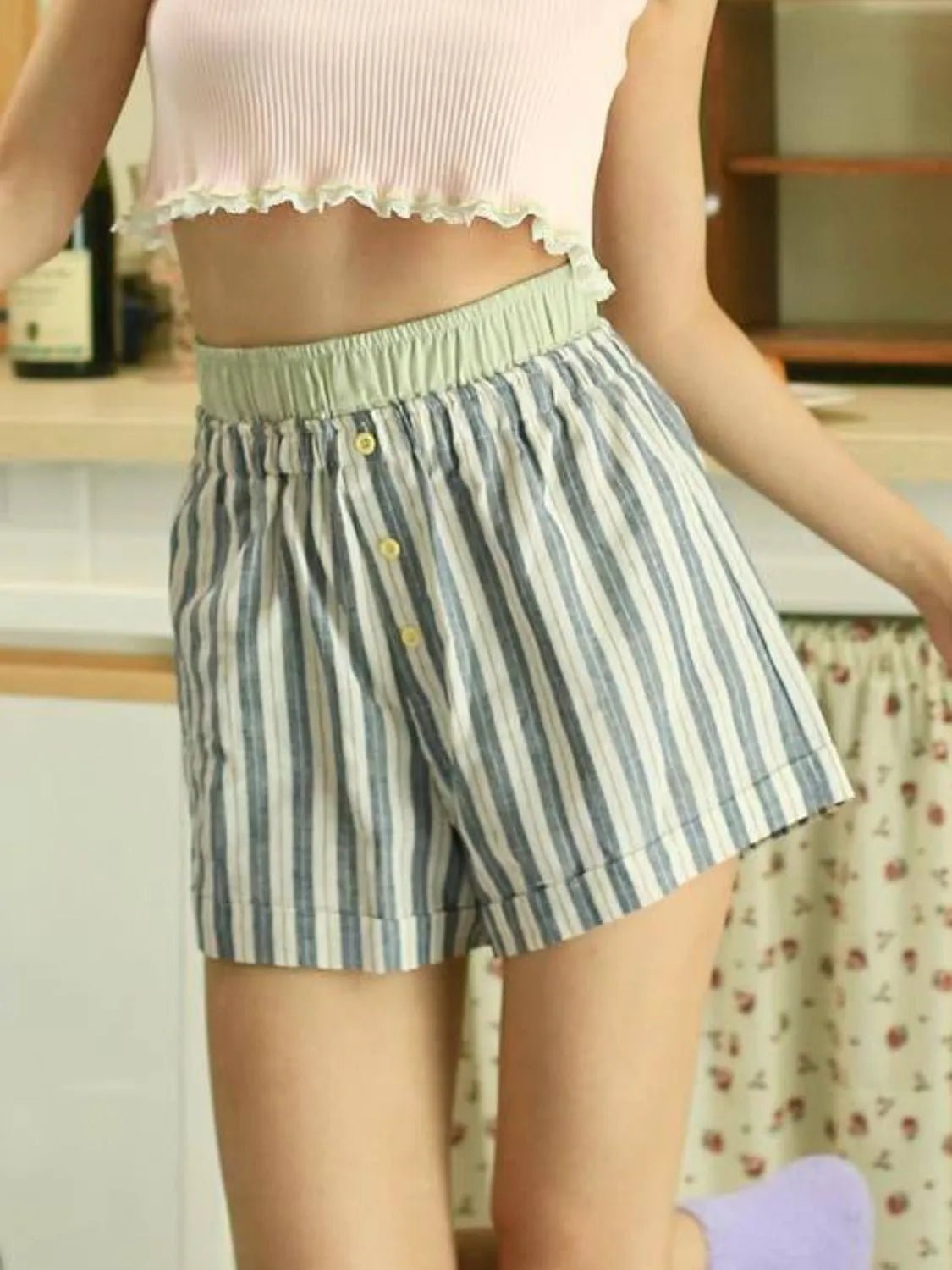 Striped Elastic Waist Shorts - adritiX