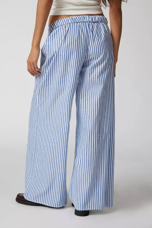 Stylish Striped Wide Leg Pants with Adjustable Drawstring for Effortless Chic - adritiX