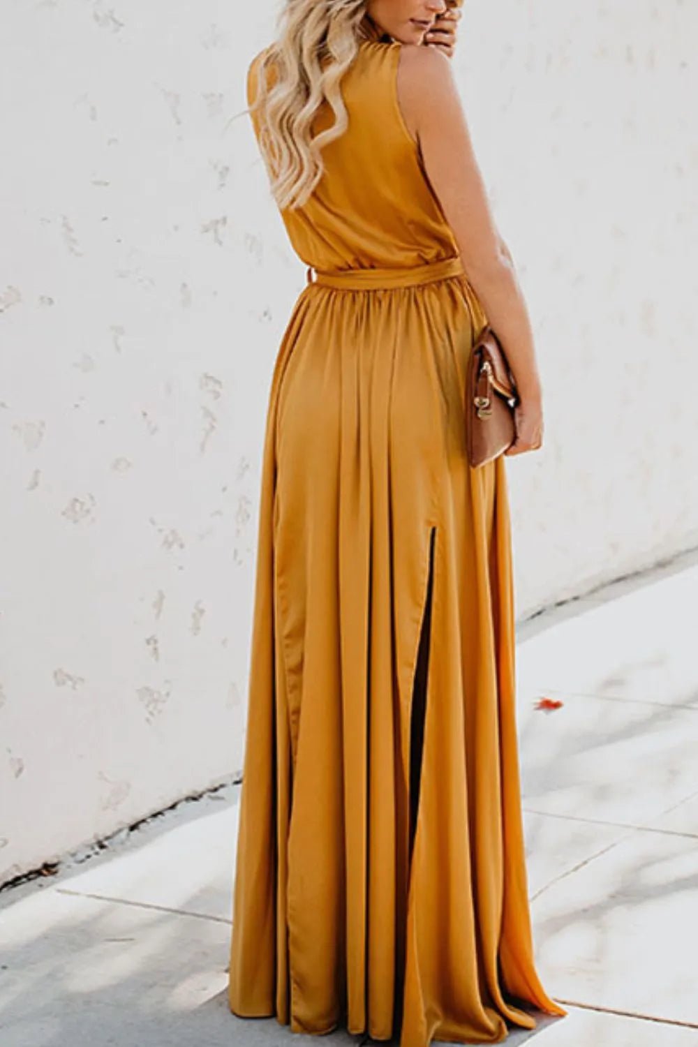 Surplice Tie Waist Maxi Dress - adritiX