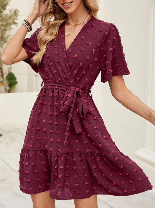 Swiss Dot Flutter Sleeve Wrap Dress - adritiX