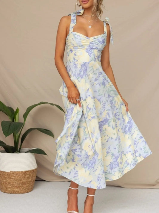 Tie - Shoulder Sweetheart Neck Summer Dress - adritiX
