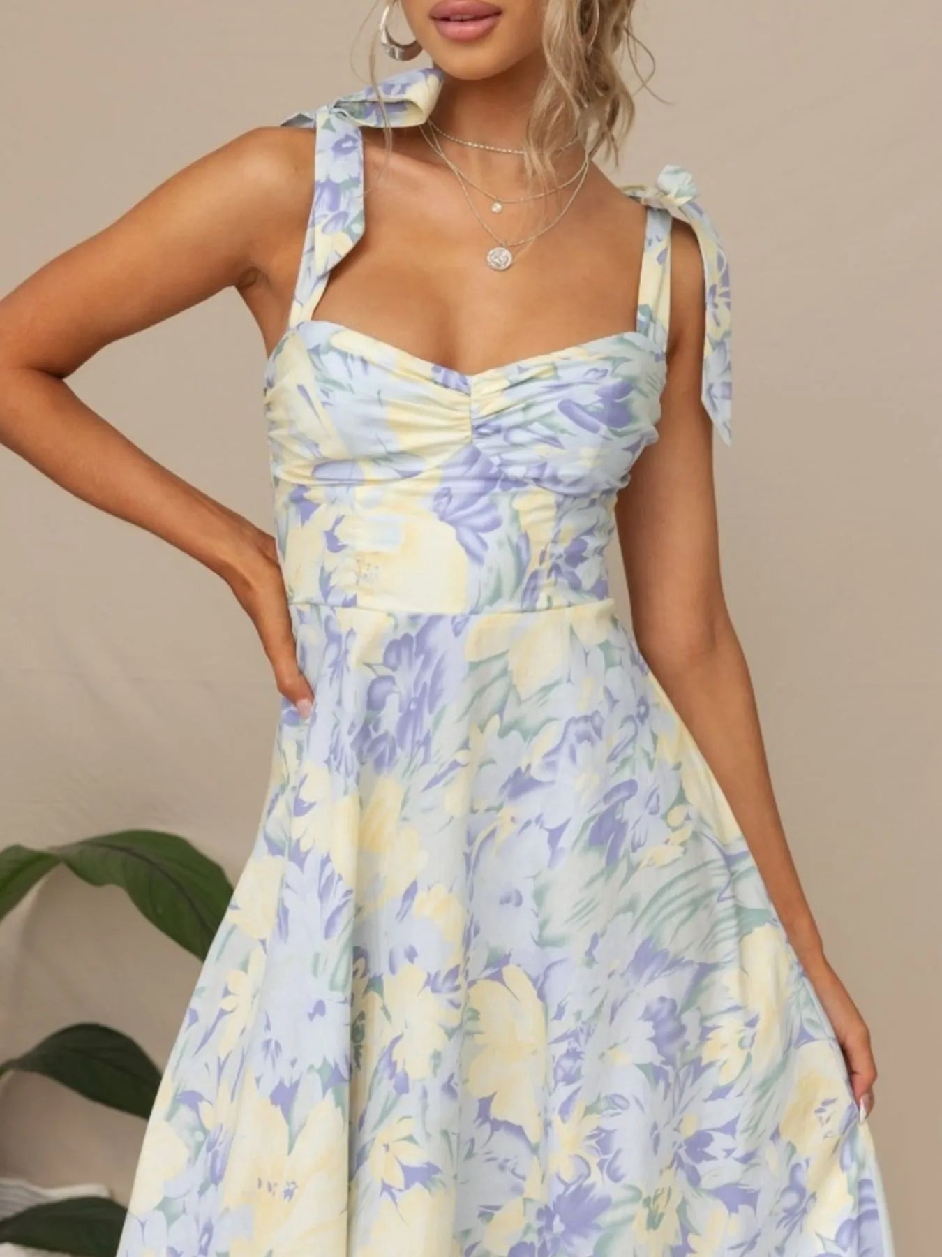 Tie - Shoulder Sweetheart Neck Summer Dress - adritiX