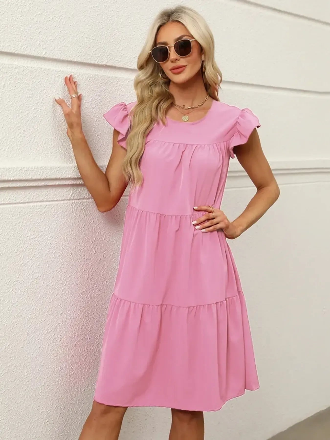 Tiered Ruffle Sleeve Mini Dress - adritiX