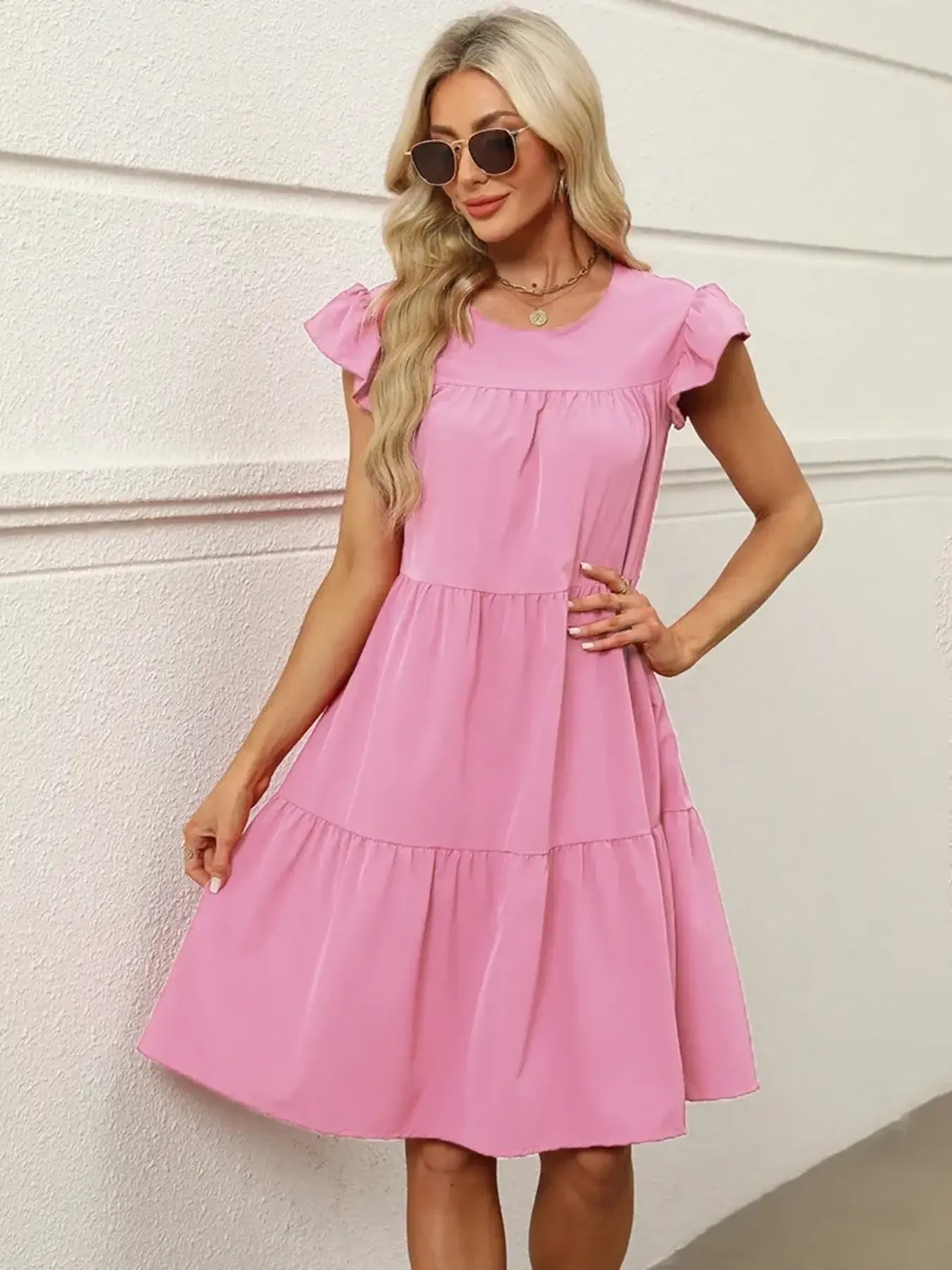 Tiered Ruffle Sleeve Mini Dress - adritiX