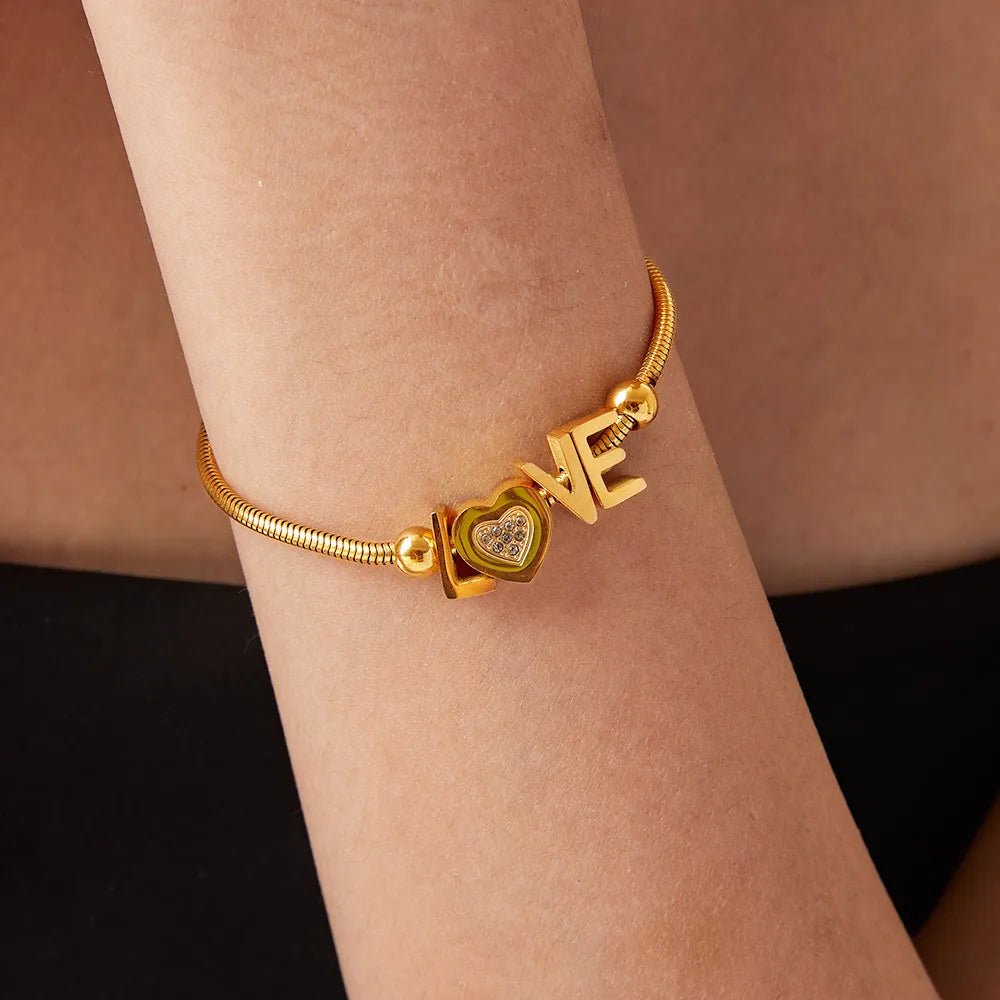 Titanium Steel Rhinestone Letter Bracelet - adritiX