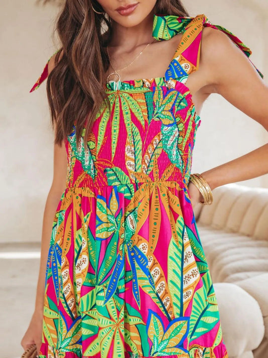 Tropical Print Tie Shoulder Maxi Dress - adritiX