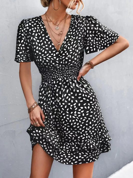 V - Neck Flutter Sleeve Mini Dress - adritiX