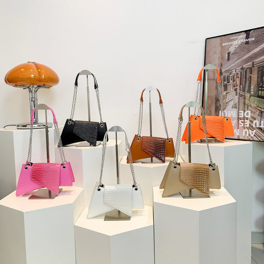 Bags-Stone Pattern Patent Leather Glossy Square Pouch Women - adritiX