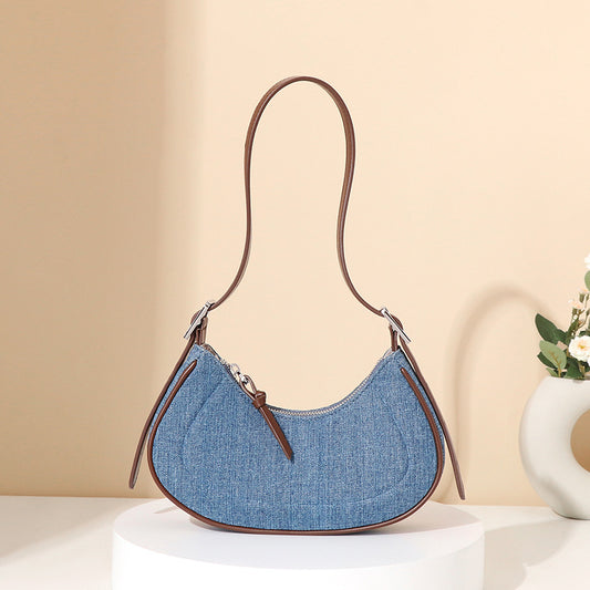 Bags-French Retro Denim Crescent Handbag - adritiX