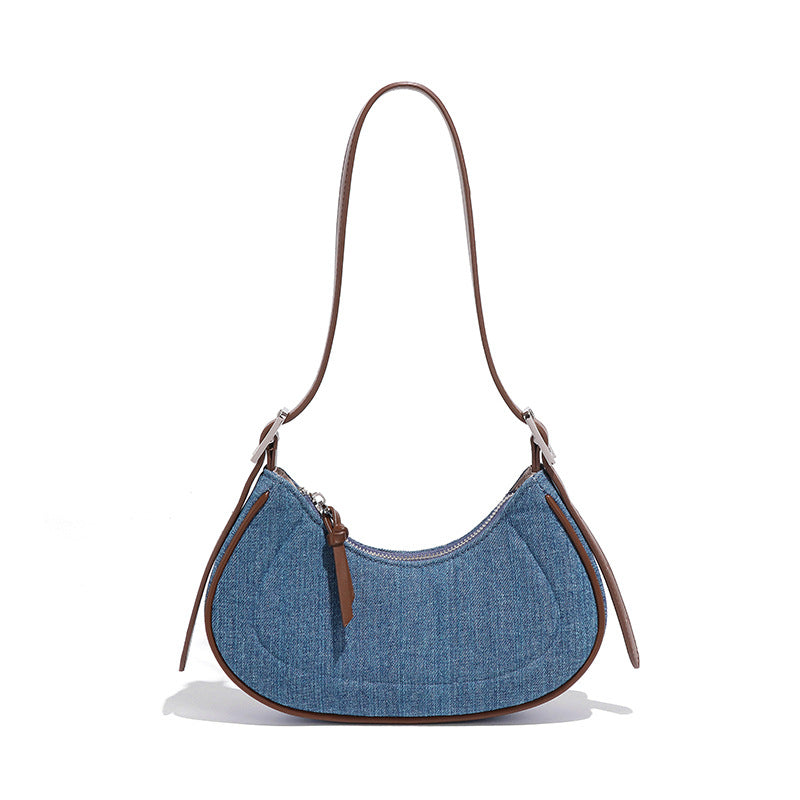 Bags-French Retro Denim Crescent Handbag - adritiX