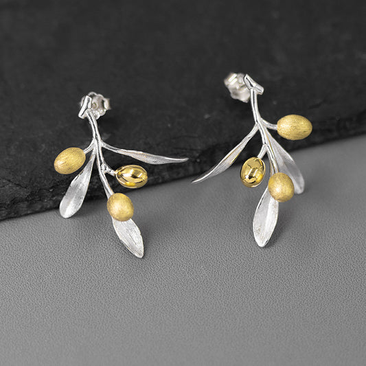 The Taste Of Love Sterling Silver Natural And Elegant Olive Branch Stud Earrings - adritiX