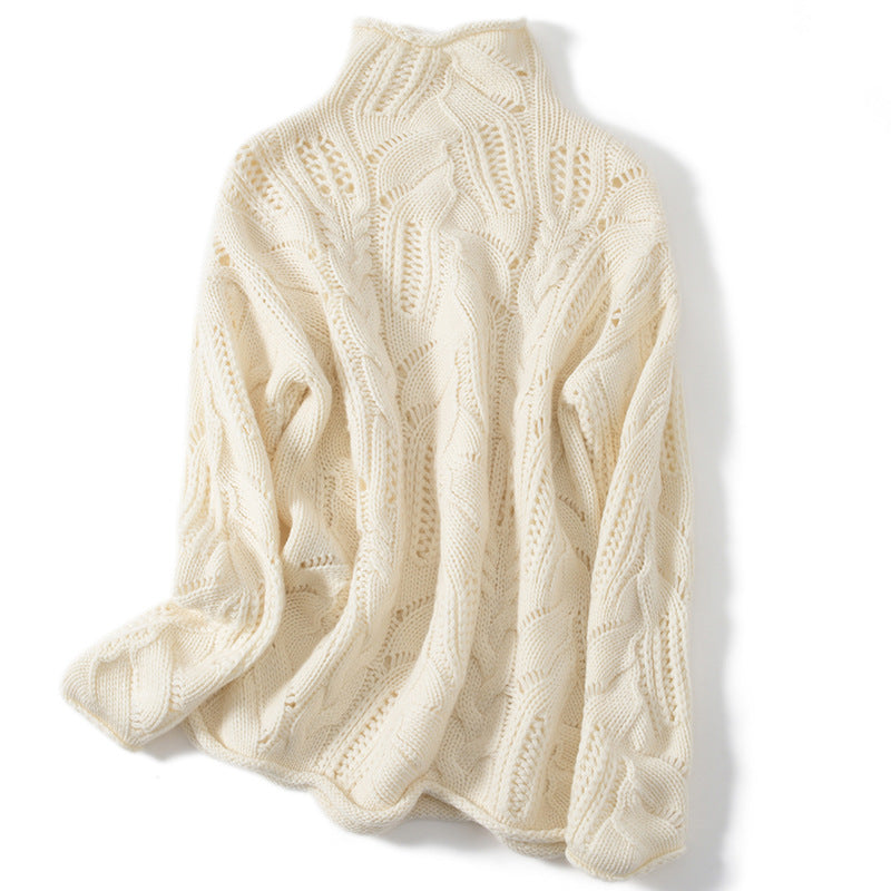 Artistic Mesh Sweater Pure Cashmere Shirt Women's High Neck Thickened Fashionable - adritiX