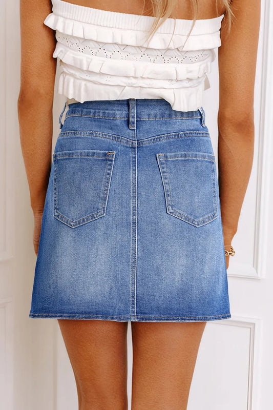 Wrapped Crossed Waist Denim Mini Skirt - adritiX