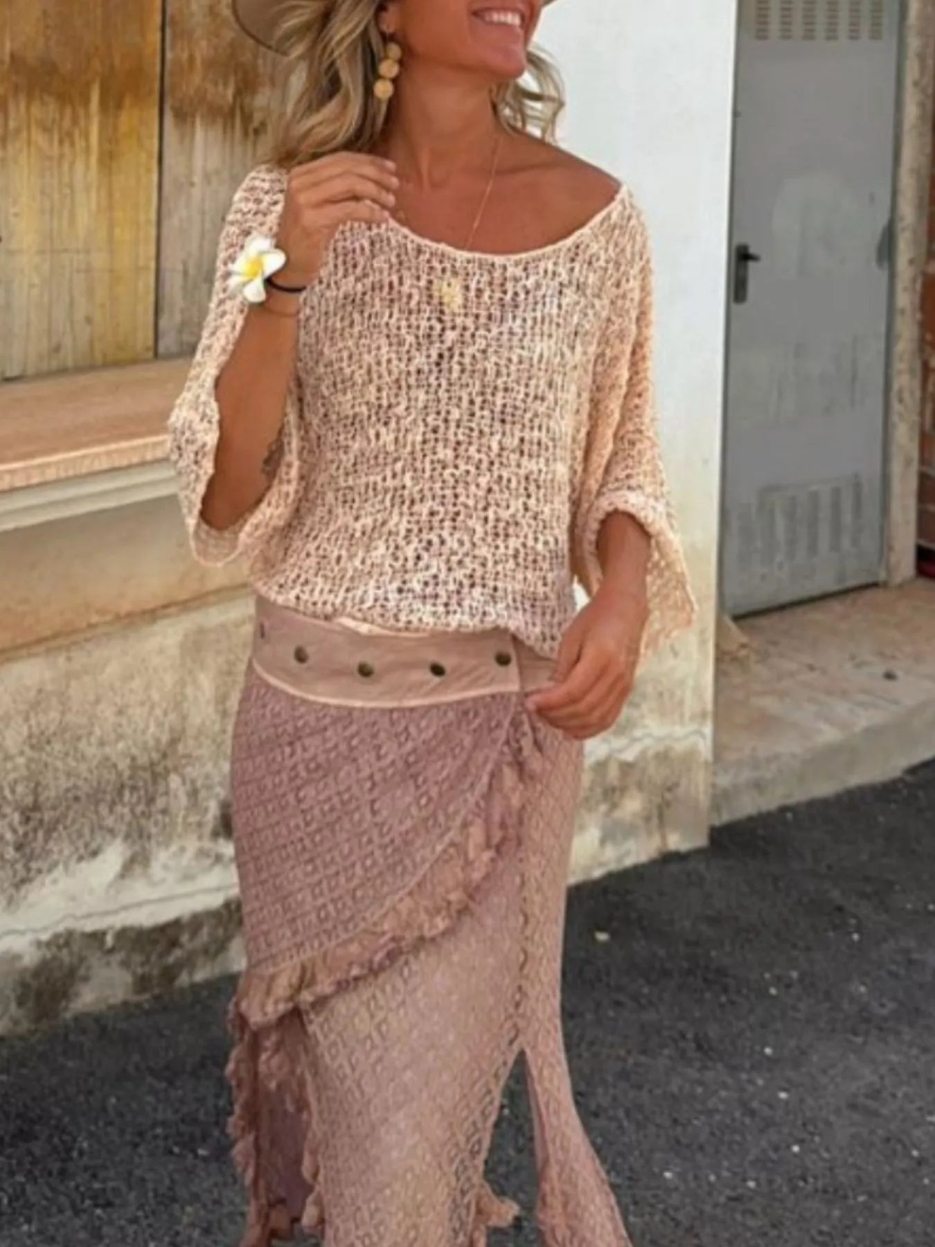 Crochet Boat Neck Knit Cover Up - adritiX