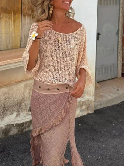 Crochet Boat Neck Knit Cover Up - adritiX