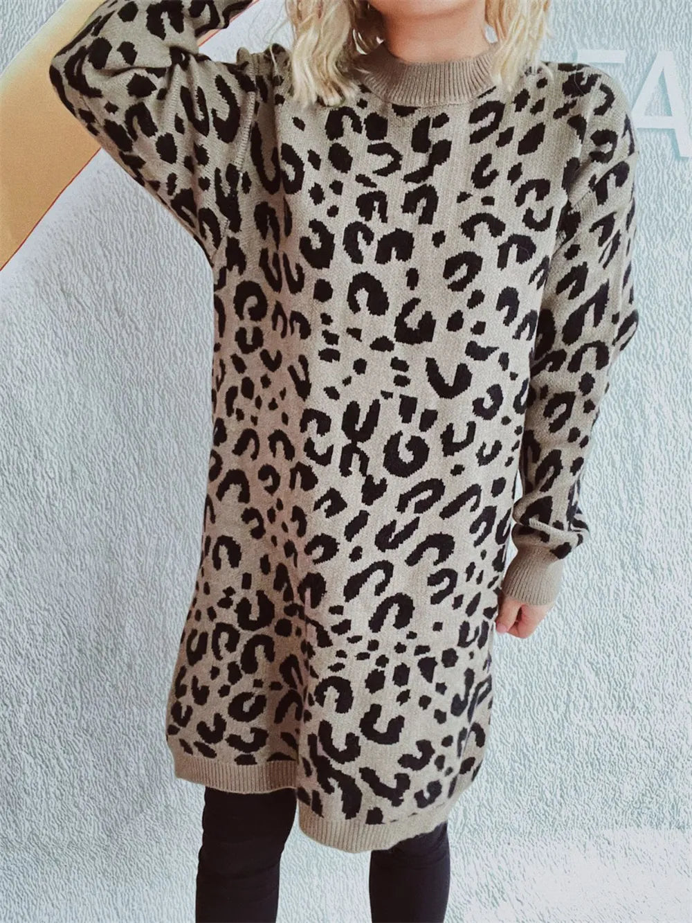Leopard Round Neck Long Sleeve Sweater - adritiX