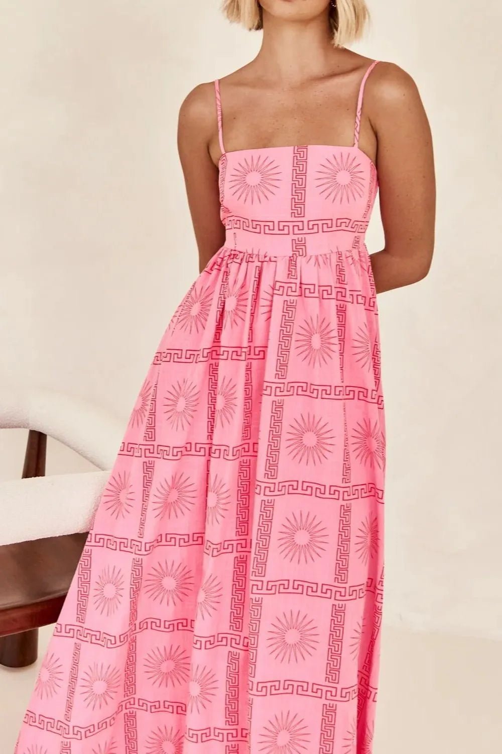 Cutout Back Printed Square Neck Maxi Cami Dress - adritiX