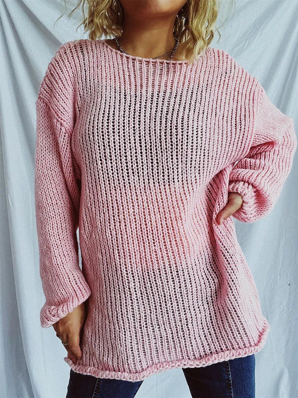 Boat Neck Dropped Shoulder Sweater - adritiX