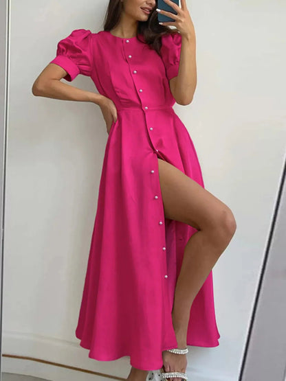 Button Down Short Sleeve Dress - adritiX