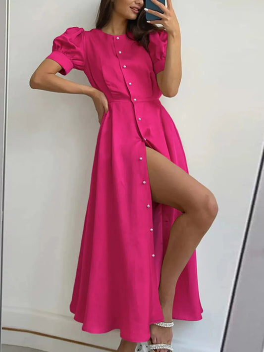 Button Down Short Sleeve Dress - adritiX