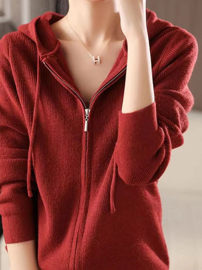 Drawstring Zip Up Long Sleeve Hooded Sweater - adritiX