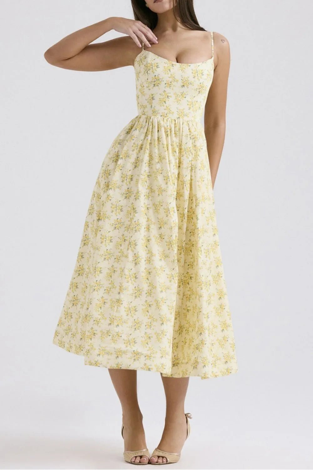Floral Print Spaghetti Strap Midi Dress - adritiX