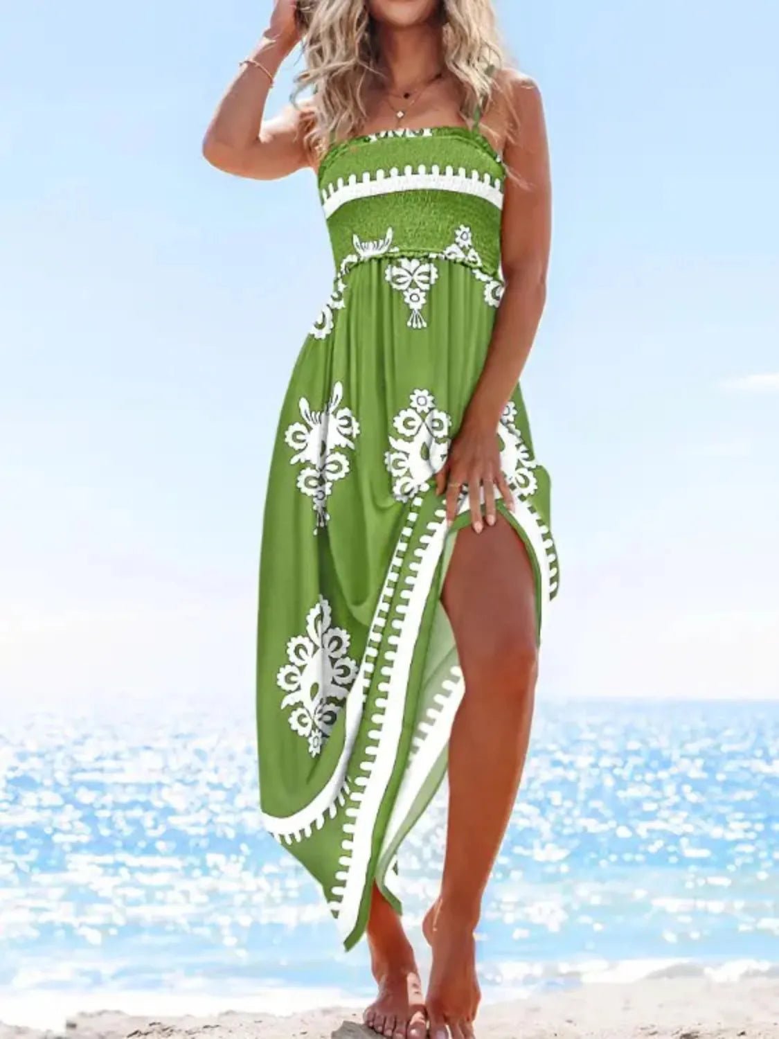 Printed Smocked Maxi Cami Dress - adritiX