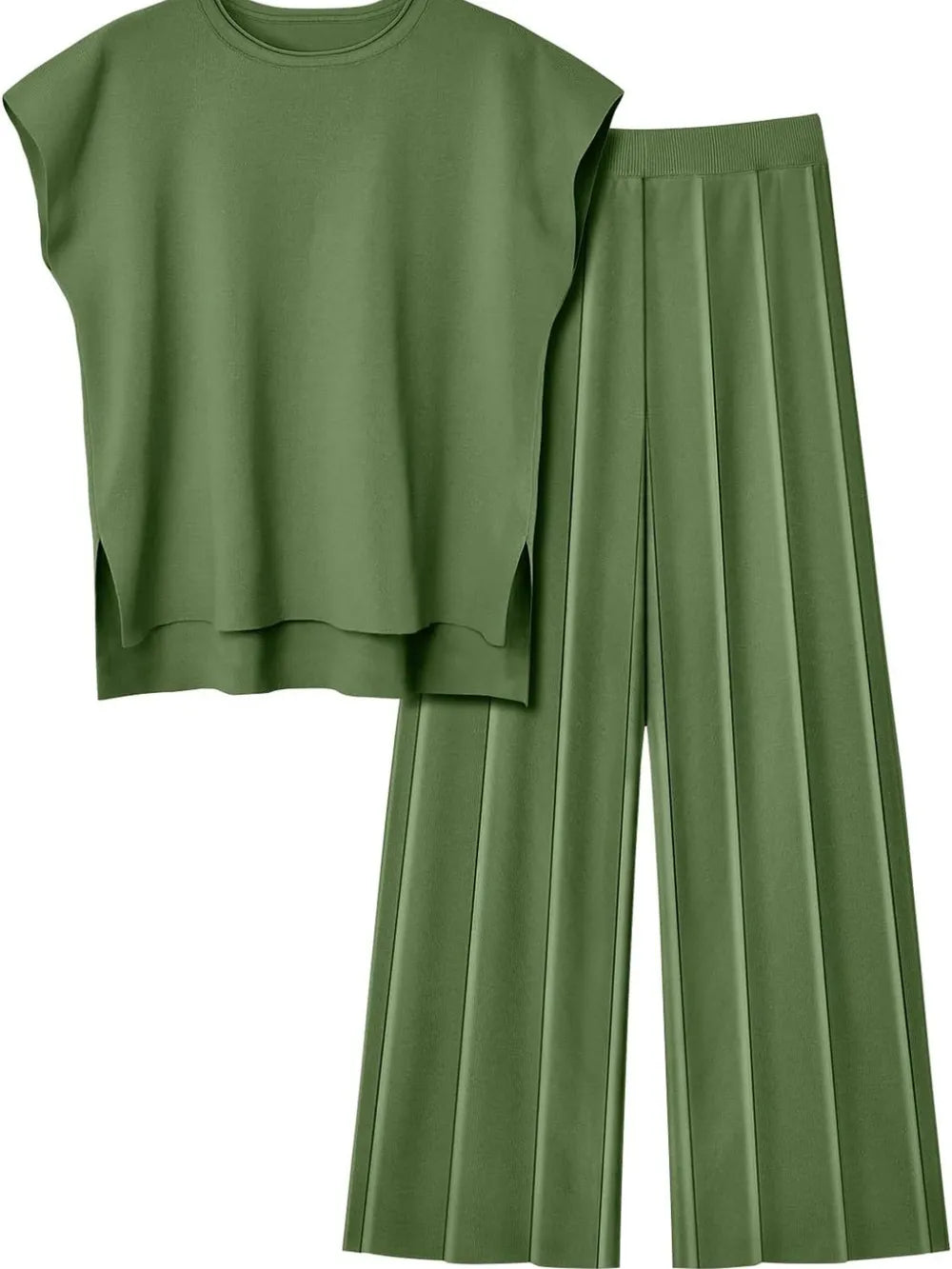 Round Neck Cap Sleeve Top and Pants Knit Set - adritiX