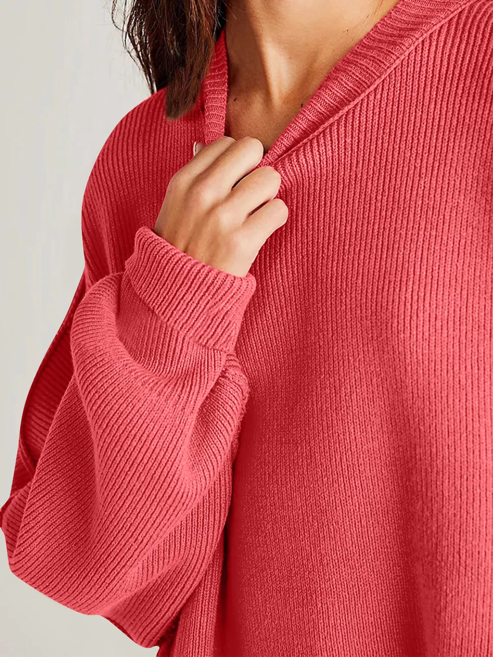 Double Take Side Slit Round Neck Long Sleeve Sweater - adritiX