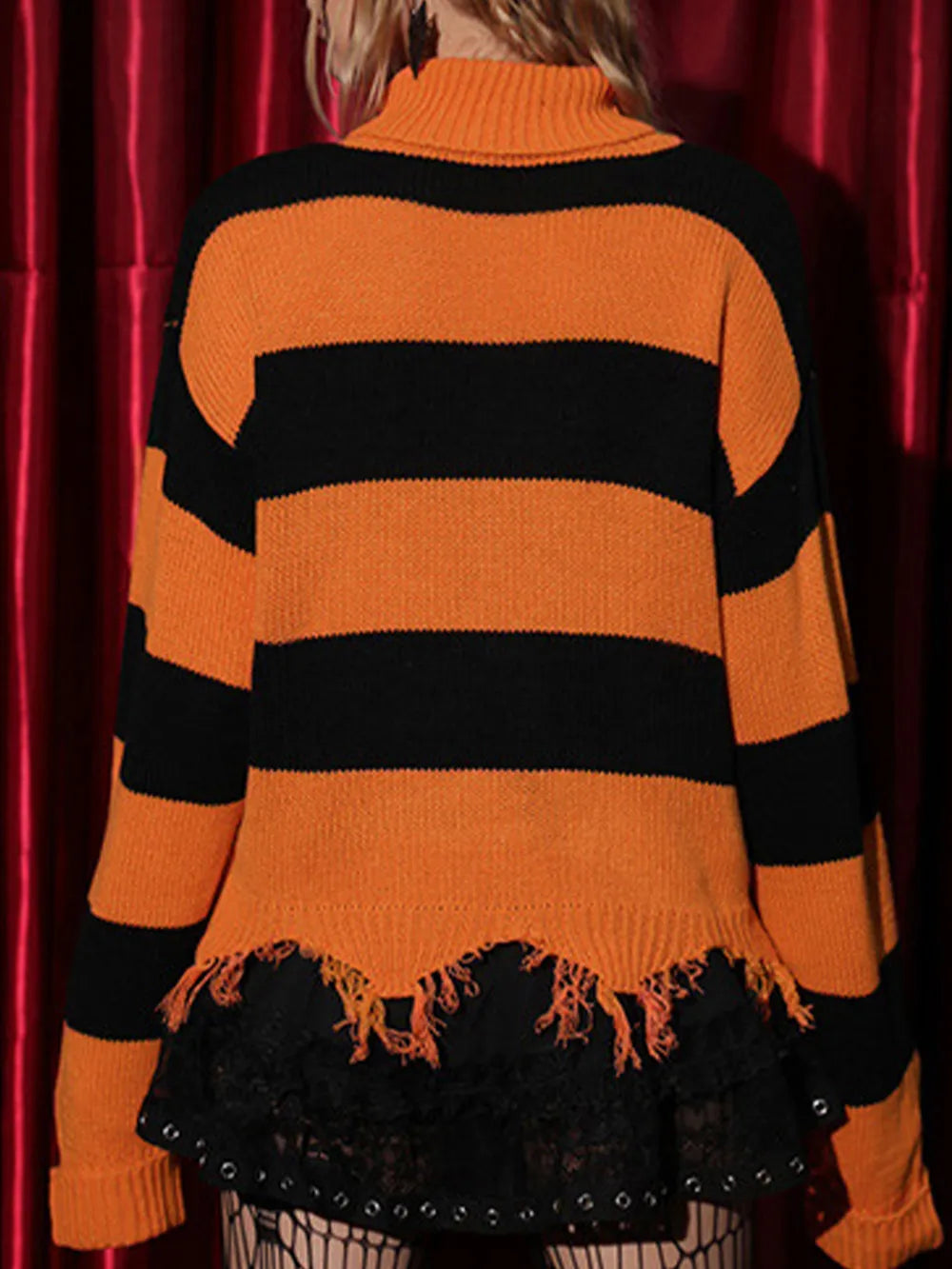 Raw Hem Contrast Turtleneck Long Sleeve Sweater - adritiX