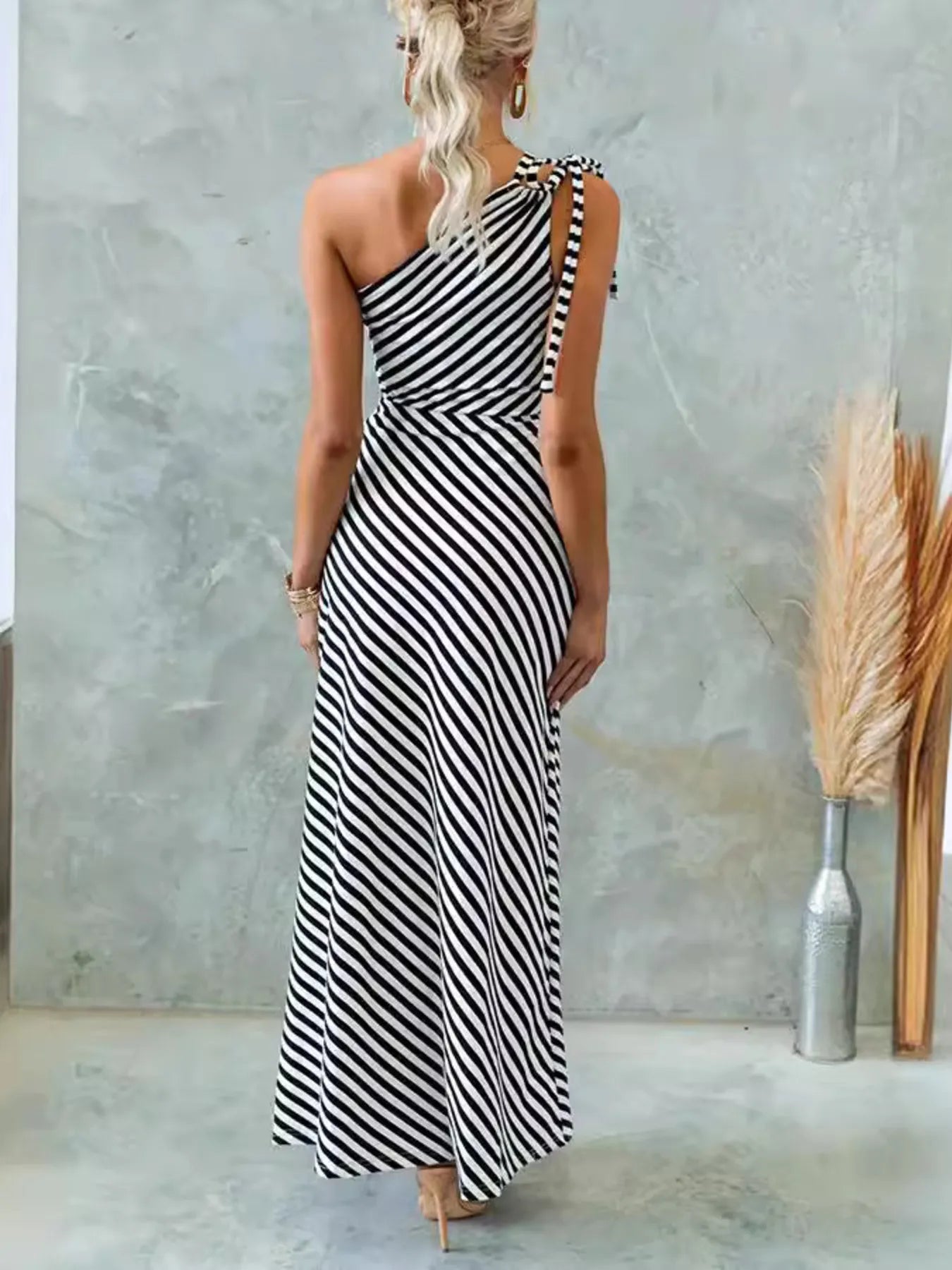 One Shoulder Striped Maxi Dress - adritiX