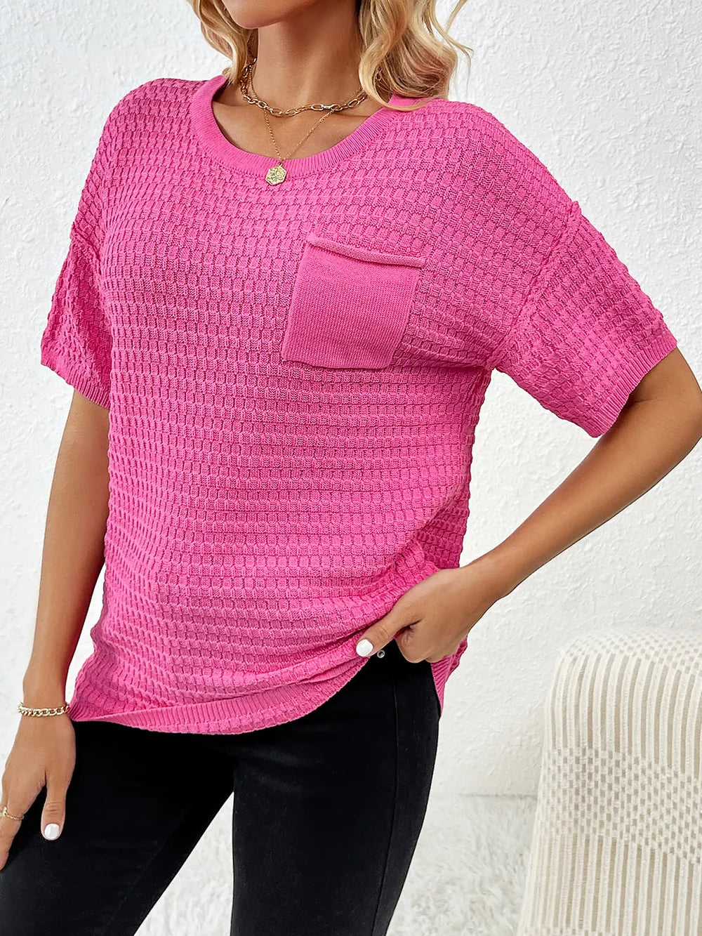 Round Neck Half Sleeve Knit Top - adritiX