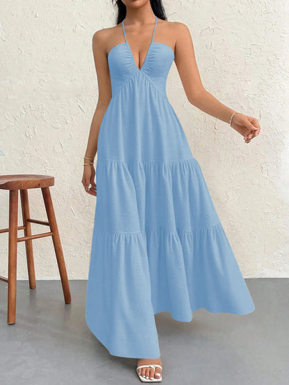 Halter Neck Tiered Maxi Dress - adritiX