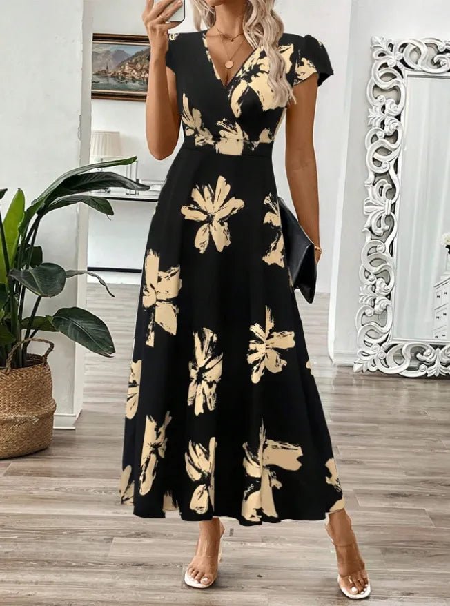 Printed Surplice Wrap Midi Dress - adritiX