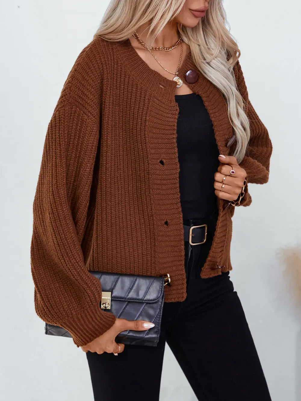 Button Down Long Sleeve Cardigan - adritiX