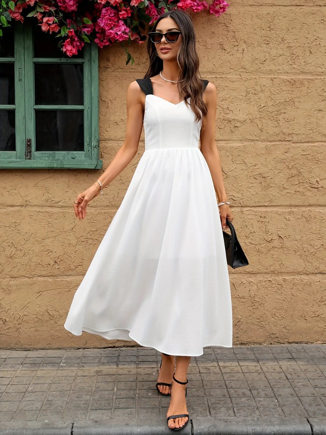 Sweetheart Neck Wide Strap Midi Dress - adritiX