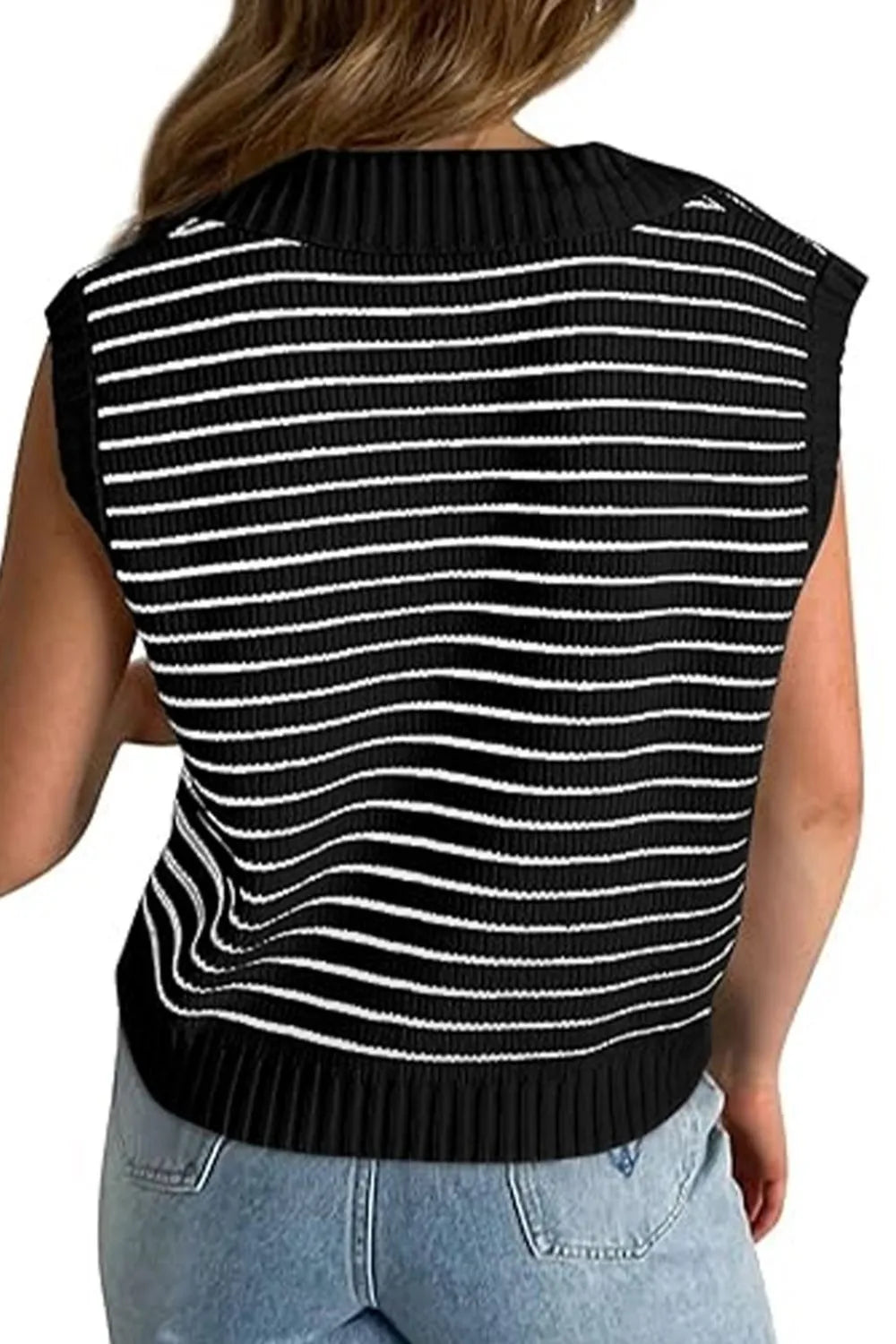 Stripe Turn-Down Johnny Collar Sweater Vest - adritiX