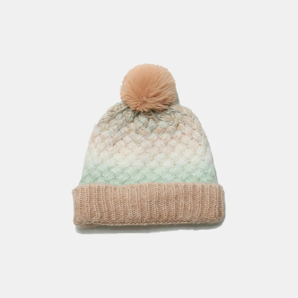 Gradient Knit Hat with Pompom - adritiX