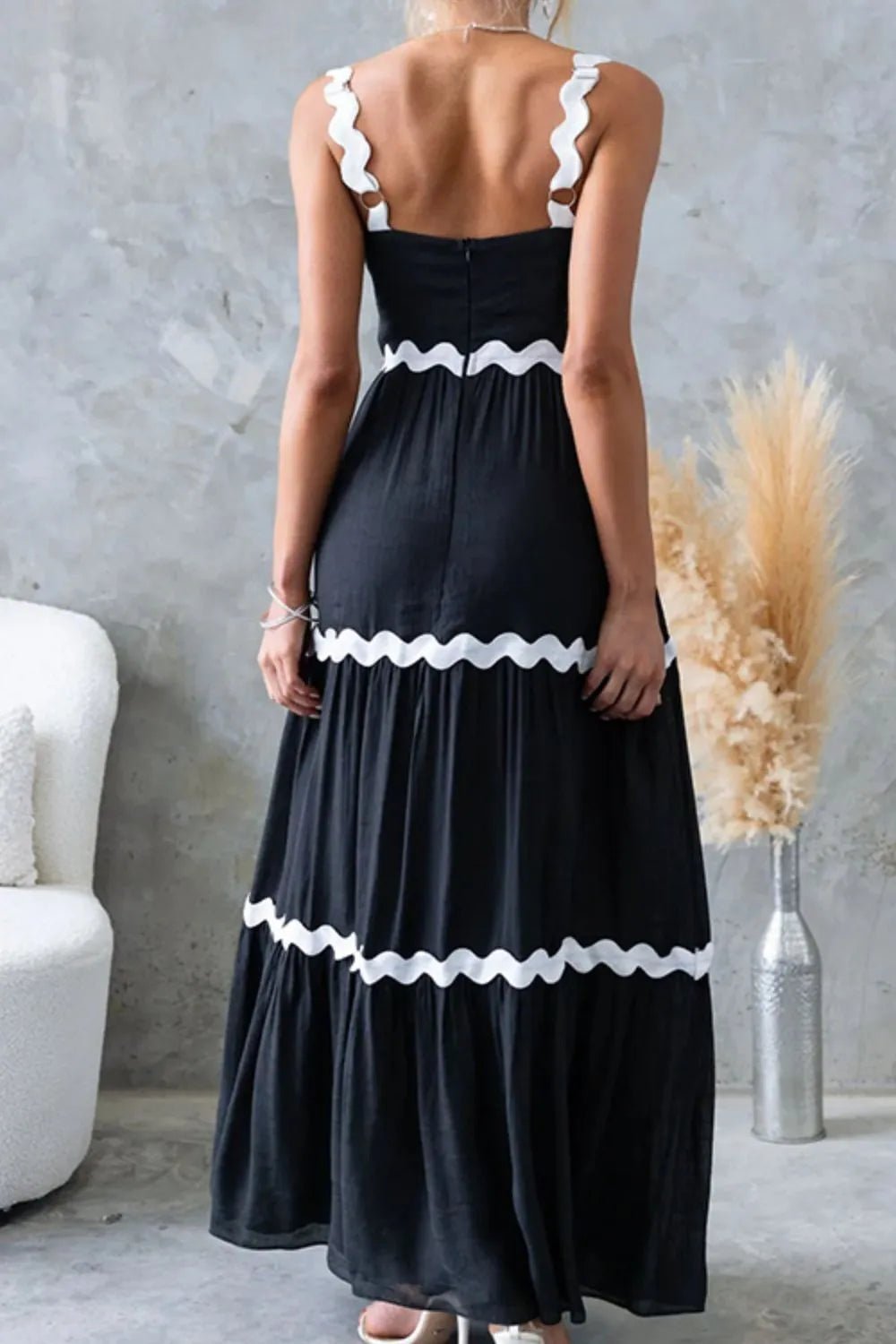 Tiered Maxi Dress with Scalloped Trim - adritiX