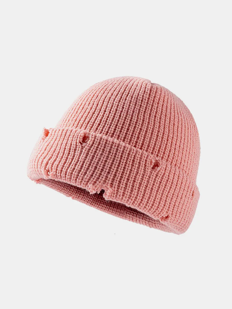 Distressed Cuffed Knit Hat - adritiX