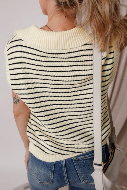 Stripe Turn-Down Johnny Collar Sweater Vest - adritiX
