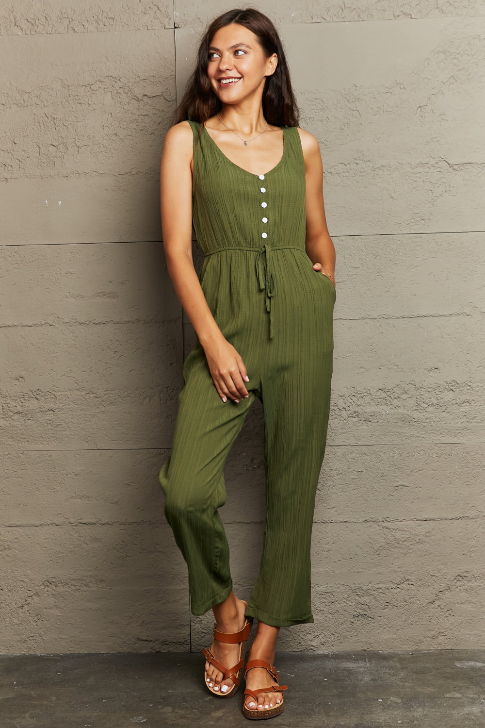 Elegant Perfee Tied Sleeveless Jumpsuit with Pockets - adritiX