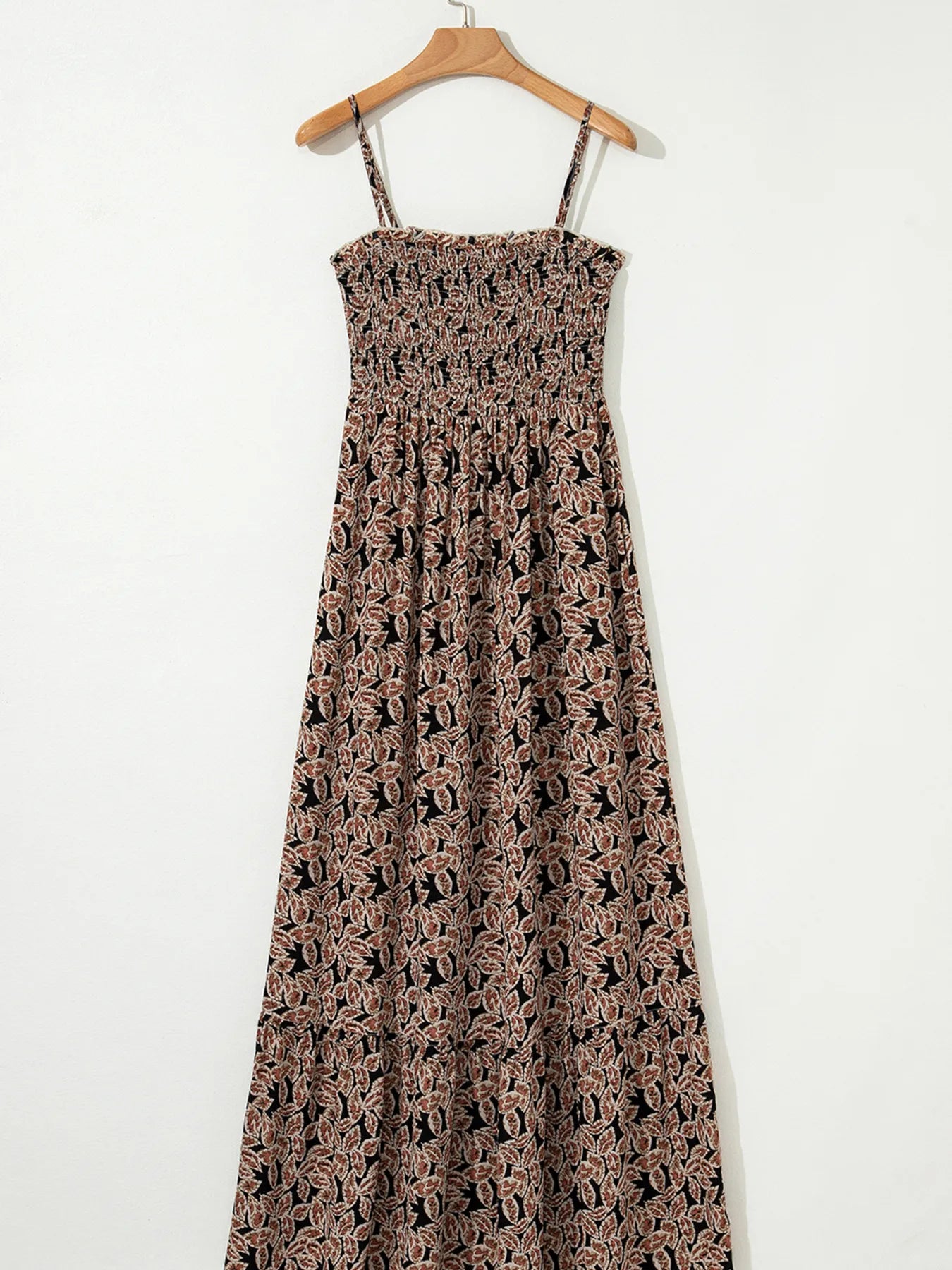 Printed Smocked Bodice Maxi Dress - adritiX