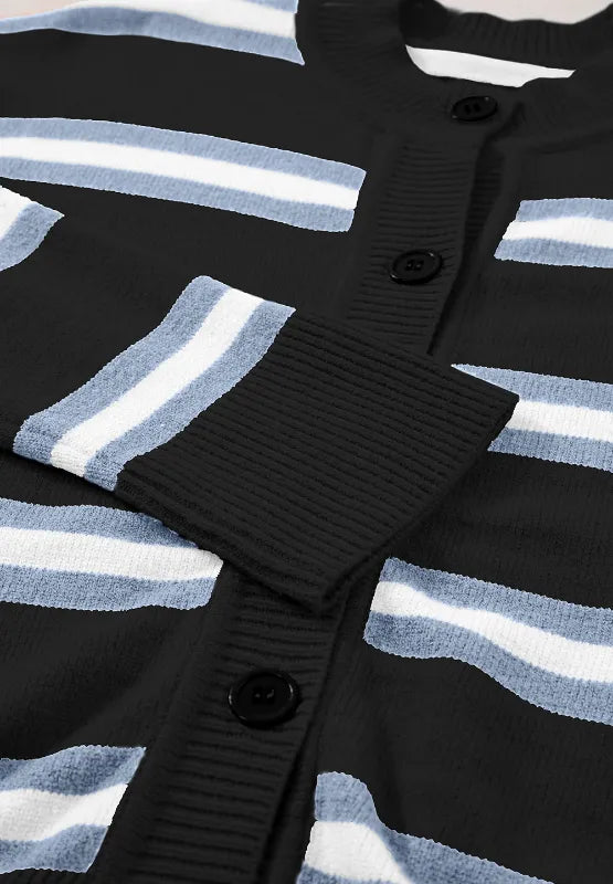 Striped Button Down Long Sleeve Cardigan - adritiX
