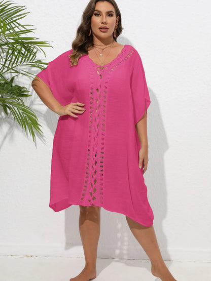Crochet Trim V-Neck Beach Cover Up Dress - adritiX