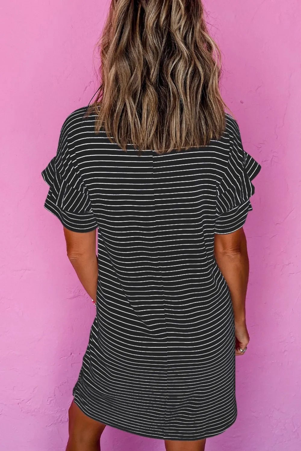 Casual Striped T-Shirt Dress with Pockets - adritiX